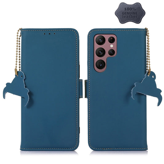 For Samsung Galaxy S23 Ultra 5G Genuine Leather Magnetic RFID Leather Phone Case(Blue) - Galaxy S23 Ultra 5G Cases by buy2fix | Online Shopping UK | buy2fix
