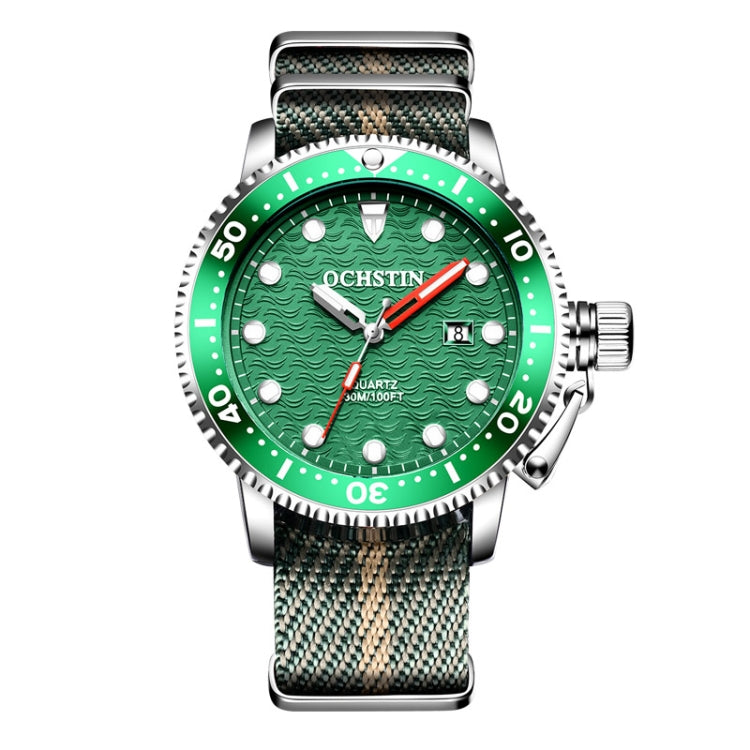 OCHSTIN 7003B Multifunctional Quartz Waterproof Luminous Men Watch(Silver Green) - Nylon Strap Watches by OCHSTIN | Online Shopping UK | buy2fix