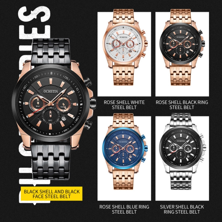 OCHSTIN 7256 Fashion Steel Strap Multifunctional Quartz Men Watch(Rose Gold Black) - Metal Strap Watches by OCHSTIN | Online Shopping UK | buy2fix