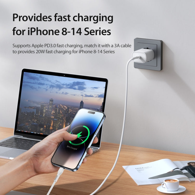 DUZZONA T6 PD 25W USB-C/Type-C Single Port Travel Charger,EU Plug(White) -  by DUZZONA | Online Shopping UK | buy2fix