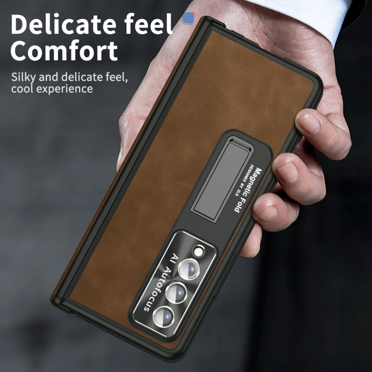 For Samsung Galaxy Z Fold4 Napa Pattern All-inclusive Magnetic Phone Case(Brown) - Galaxy Z Fold4 5G Cases by buy2fix | Online Shopping UK | buy2fix