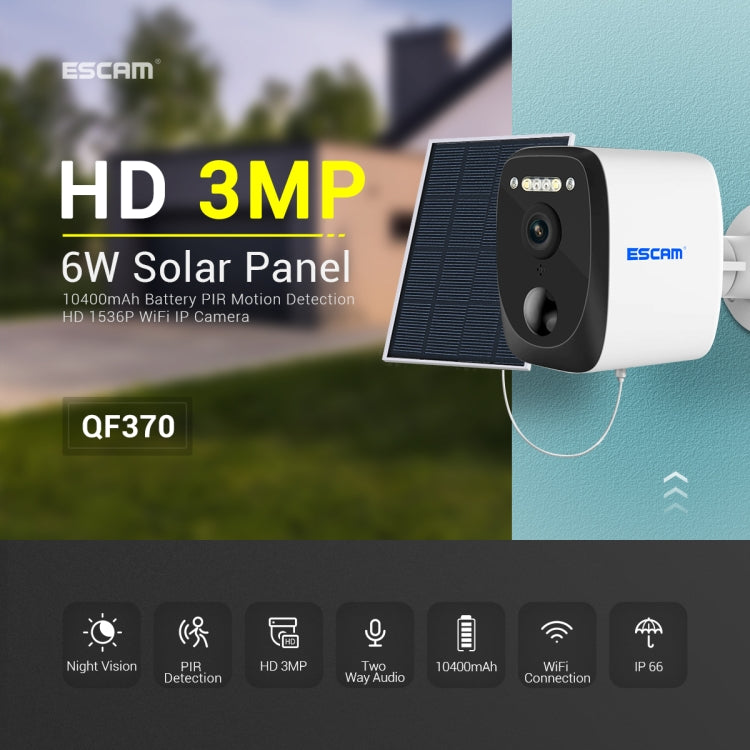 ESCAM QF370 3MP Cloud Storage PT WIFI Solar Panel IP Camera with PIR Alarm Support Night Vision & Two Way Audio - Security by ESCAM | Online Shopping UK | buy2fix