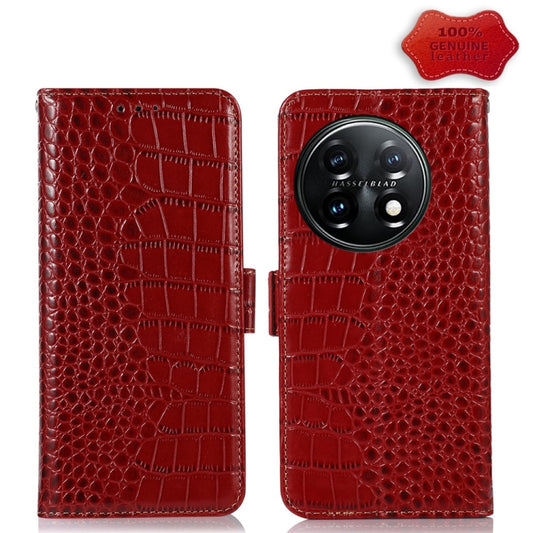 For OnePlus 11 5G Crocodile Top Layer Cowhide RFID Leather Phone Case(Red) - OnePlus Cases by buy2fix | Online Shopping UK | buy2fix