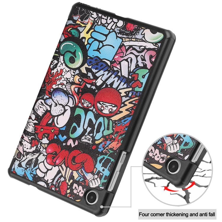 For Lenovo Tab M8 4th Gen / TB-300FU Custer Painted 3-Fold Holder Leather Tablet Case(Graffiti) - For Lenovo by buy2fix | Online Shopping UK | buy2fix