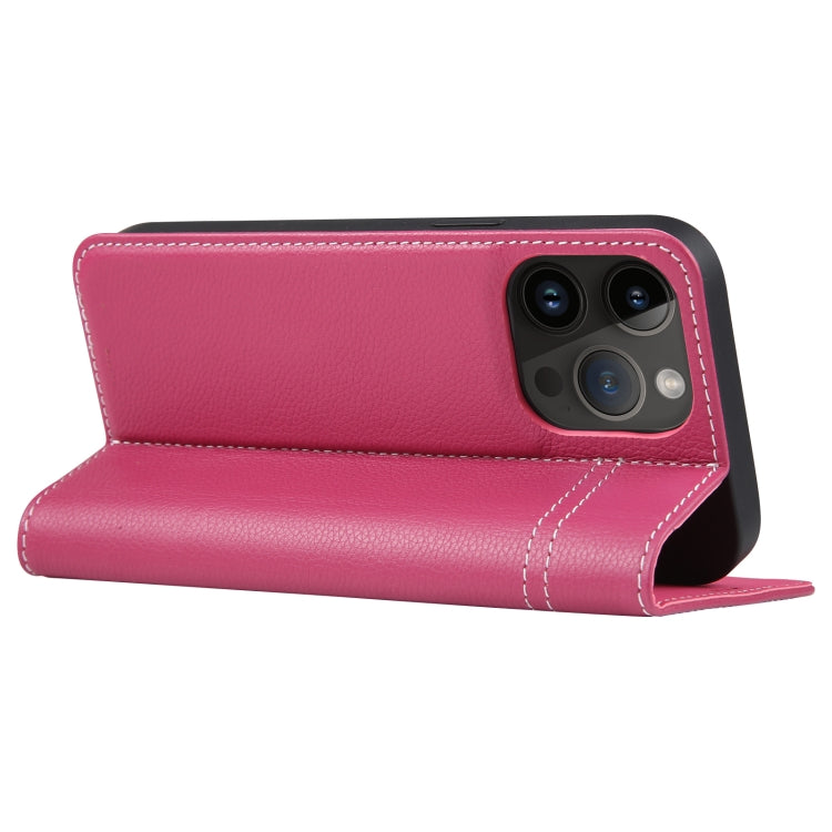 For iPhone 14 Pro Max GEBEI Top-grain Horizontal Flip Leather Phone Case(Rose Red) - iPhone 14 Pro Max Cases by GEBEI | Online Shopping UK | buy2fix