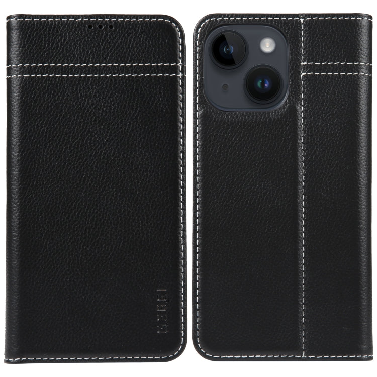 For iPhone 14 GEBEI Top-grain Horizontal Flip Leather Phone Case(Black) - iPhone 14 Cases by GEBEI | Online Shopping UK | buy2fix