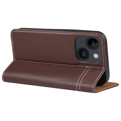 For iPhone 14 GEBEI Top-grain Horizontal Flip Leather Phone Case(Brown) - iPhone 14 Cases by GEBEI | Online Shopping UK | buy2fix