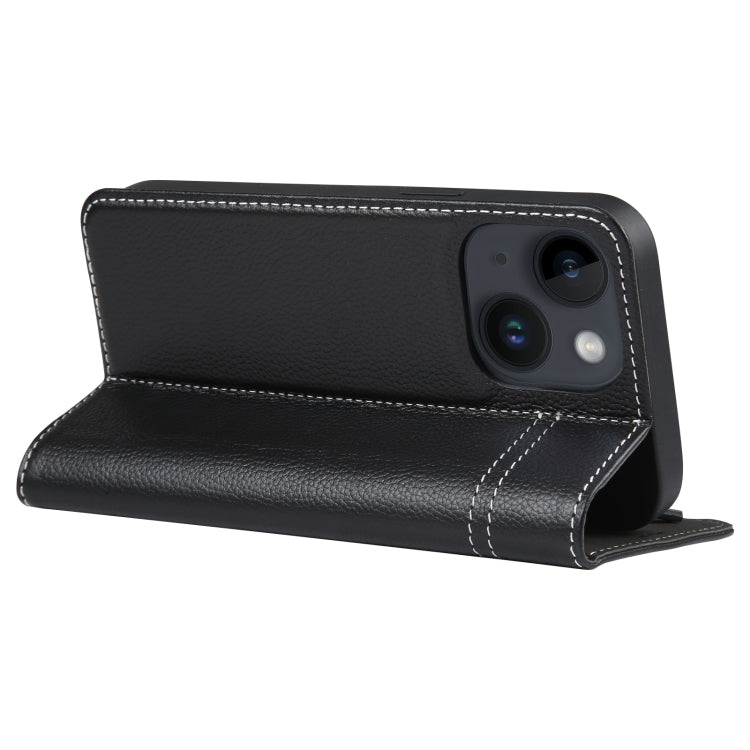 For iPhone 14 Plus GEBEI Top-grain Horizontal Flip Leather Phone Case(Black) - iPhone 14 Plus Cases by GEBEI | Online Shopping UK | buy2fix