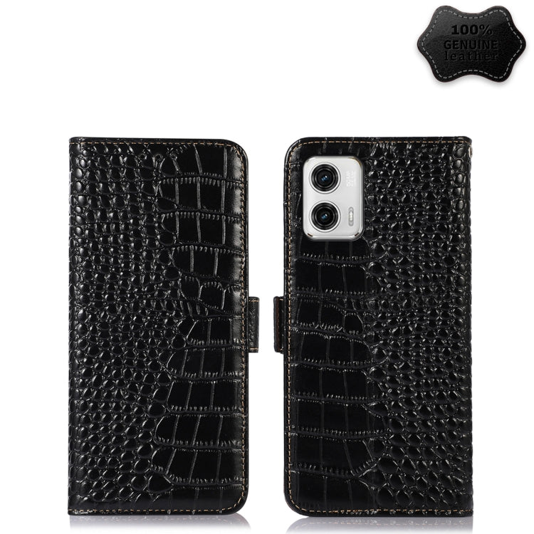 For Motorola Moto G73 5G Crocodile Top Layer Cowhide Leather Phone Case(Black) - Motorola Cases by buy2fix | Online Shopping UK | buy2fix