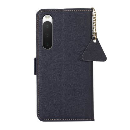 For Sony Xperia 10 IV Side-Magnetic TJ Genuine Leather RFID Phone Case(Blue) - Sony Cases by buy2fix | Online Shopping UK | buy2fix