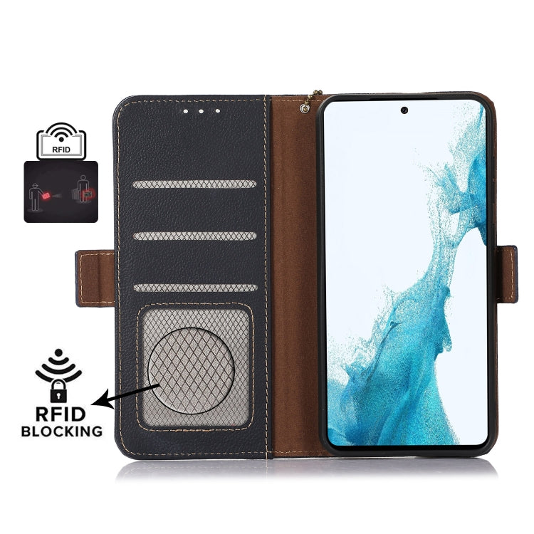 For Sony Xperia 10 IV Side-Magnetic TJ Genuine Leather RFID Phone Case(Blue) - Sony Cases by buy2fix | Online Shopping UK | buy2fix