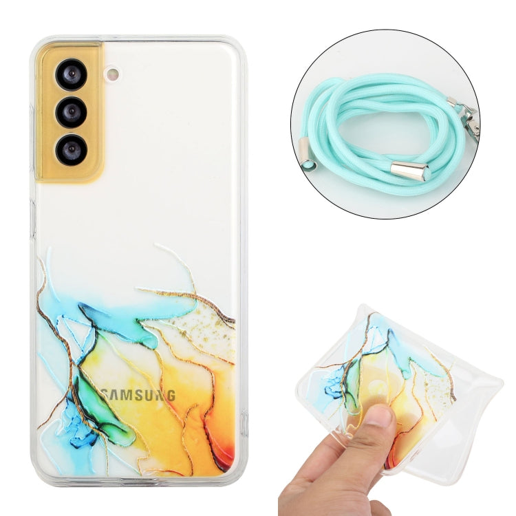 For Samsung Galaxy S23 FE 5G Hollow Marble Pattern TPU Phone Case with Neck Strap Rope(Yellow) - Galaxy S23 FE 5G Cases by buy2fix | Online Shopping UK | buy2fix