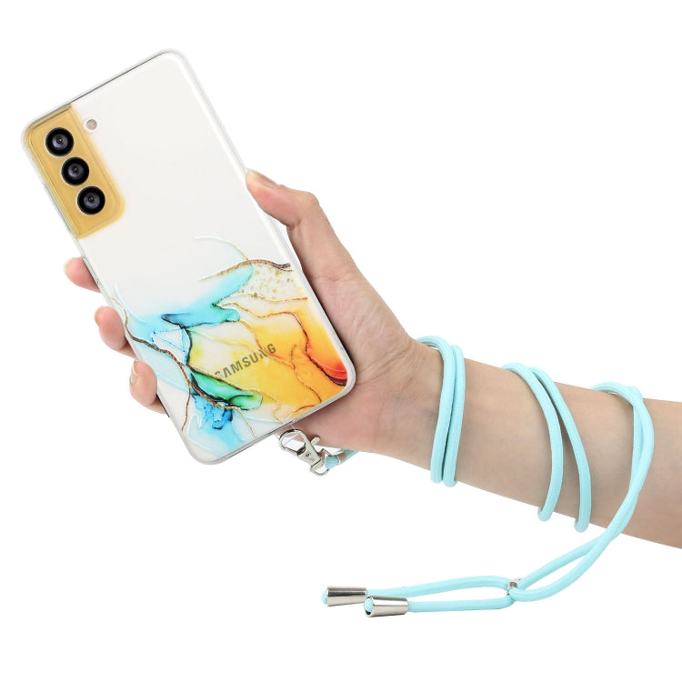 For Samsung Galaxy S23 FE 5G Hollow Marble Pattern TPU Phone Case with Neck Strap Rope(Yellow) - Galaxy S23 FE 5G Cases by buy2fix | Online Shopping UK | buy2fix