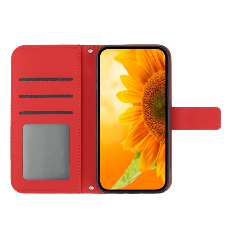 For Xiaomi Redmi Note 12 4G Global Skin Feel Sun Flower Embossed Flip Leather Phone Case with Lanyard(Red) - Note 12 Cases by buy2fix | Online Shopping UK | buy2fix