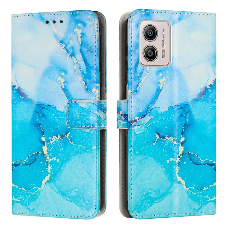 For Motorola Moto G73 Painted Marble Pattern Leather Phone Case(Blue Green) - Motorola Cases by buy2fix | Online Shopping UK | buy2fix