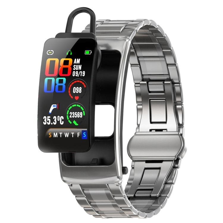 K20 1.14 inch Steel Band Earphone Detachable Life Waterproof Smart Watch Support Bluetooth Call(Silver) - Smart Wear by buy2fix | Online Shopping UK | buy2fix
