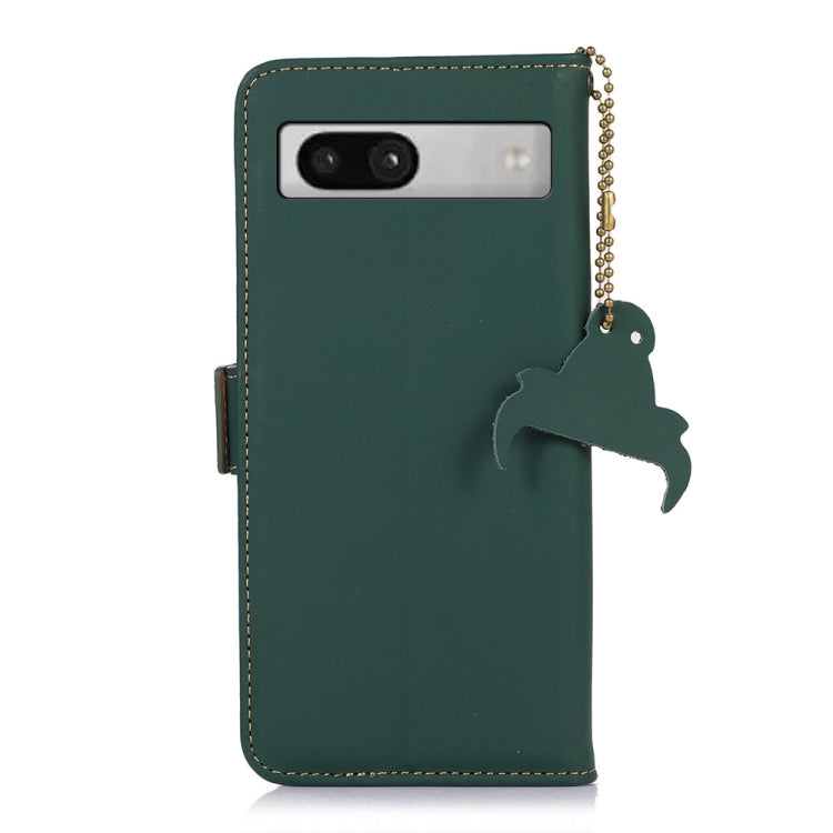 For Google Pixel 7a Genuine Leather Magnetic RFID Leather Phone Case(Green) - Google Cases by buy2fix | Online Shopping UK | buy2fix