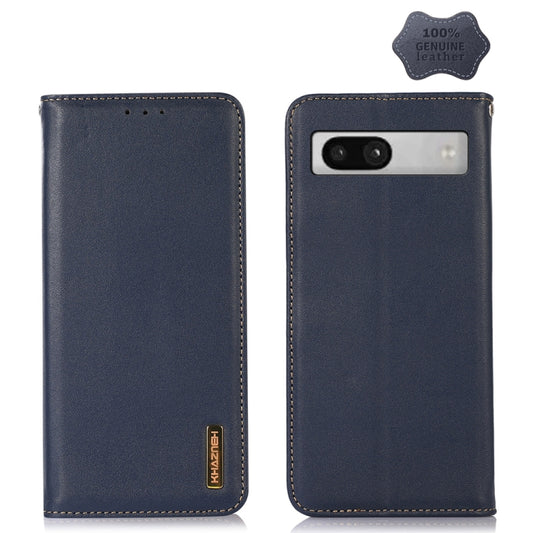For Google Pixel 7a KHAZNEH Nappa Top Layer Cowhide Leather Phone Case(Blue) - Google Cases by buy2fix | Online Shopping UK | buy2fix