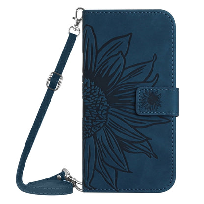 For Google Pixel 7A Skin Feel Sun Flower Pattern Flip Leather Phone Case with Lanyard(Inky Blue) - Google Cases by buy2fix | Online Shopping UK | buy2fix