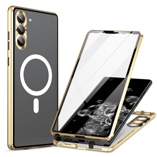 For Samsung Galaxy S23 5G HD Full Cover Magsafe Magnetic Metal Tempered Glass Phone Case(Gold) - Galaxy S23 5G Cases by buy2fix | Online Shopping UK | buy2fix