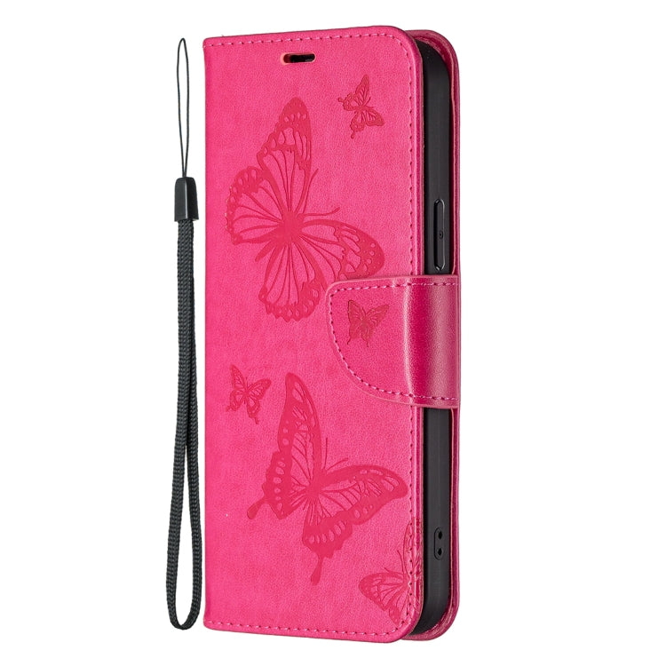 For Xiaomi Redmi Note 12 4G Global Two Butterflies Embossing Leather Phone Case(Rose Red) - Note 12 Cases by buy2fix | Online Shopping UK | buy2fix