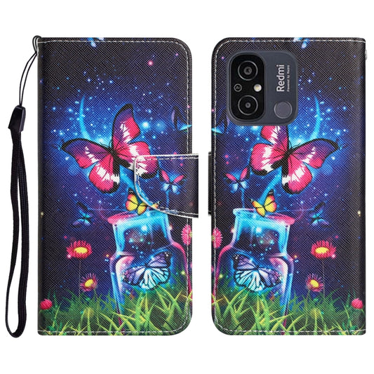 For Xiaomi Redmi 12C Colored Drawing Leather Phone Case(Bottle Butterfly) - Xiaomi Cases by buy2fix | Online Shopping UK | buy2fix