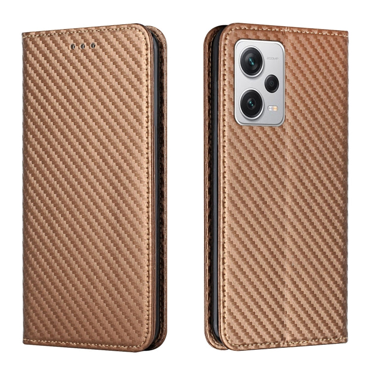 For Xiaomi Redmi Note 12 Pro 5G/Poco X5 Pro Carbon Fiber Texture Magnetic Flip Leather Phone Case(Brown) - Note 12 Pro Cases by buy2fix | Online Shopping UK | buy2fix