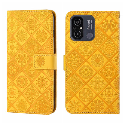 For Xiaomi Redmi 12C Ethnic Style Embossed Pattern Leather Phone Case(Yellow) - Xiaomi Cases by buy2fix | Online Shopping UK | buy2fix