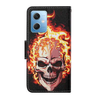 For Xiaomi Redmi Note 12 5G Global/Poco X5 Colored Drawing Pattern Flip Leather Phone Case(Flame Skull) - Note 12 Cases by buy2fix | Online Shopping UK | buy2fix