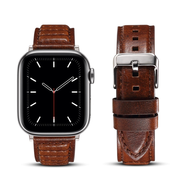 Oil Wax Genuine Leather Watch Band For Apple Watch Series 9&8&7 41mm / SE 3&SE 2&6&SE&5&4 40mm / 3&2&1 38mm (Brown) - Watch Bands by buy2fix | Online Shopping UK | buy2fix