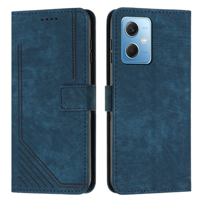 For Xiaomi Redmi Note 12 5G Global / Poco X5 5G Skin Feel Stripe Pattern Leather Phone Case with Lanyard(Blue) - Note 12 Cases by buy2fix | Online Shopping UK | buy2fix