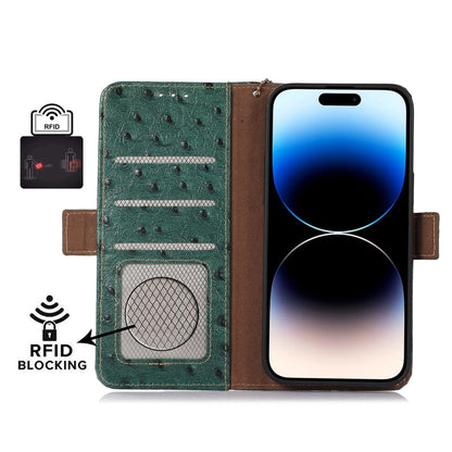 For Honor Magic5 Ostrich Pattern Genuine Leather RFID Phone Case(Green) - Honor Cases by buy2fix | Online Shopping UK | buy2fix