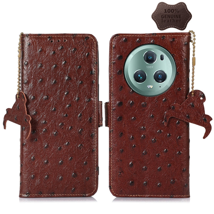 For Honor Magic5 Pro Ostrich Pattern Genuine Leather RFID Phone Case(Coffee) - Honor Cases by buy2fix | Online Shopping UK | buy2fix