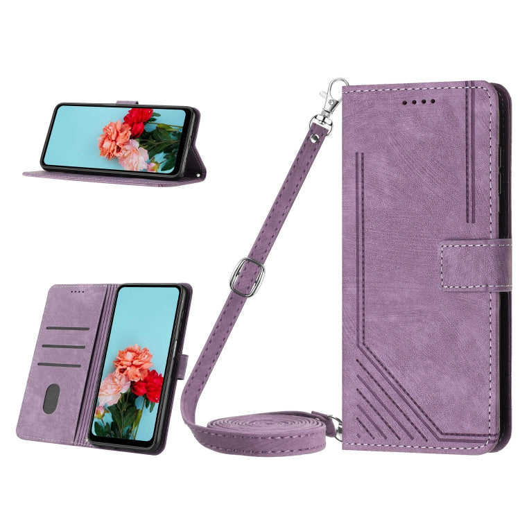 For OnePlus Nord CE 3/Nord CE 3 Lite/Nord N30 Skin Feel Stripe Pattern Leather Phone Case with Lanyard(Purple) - OnePlus Cases by buy2fix | Online Shopping UK | buy2fix