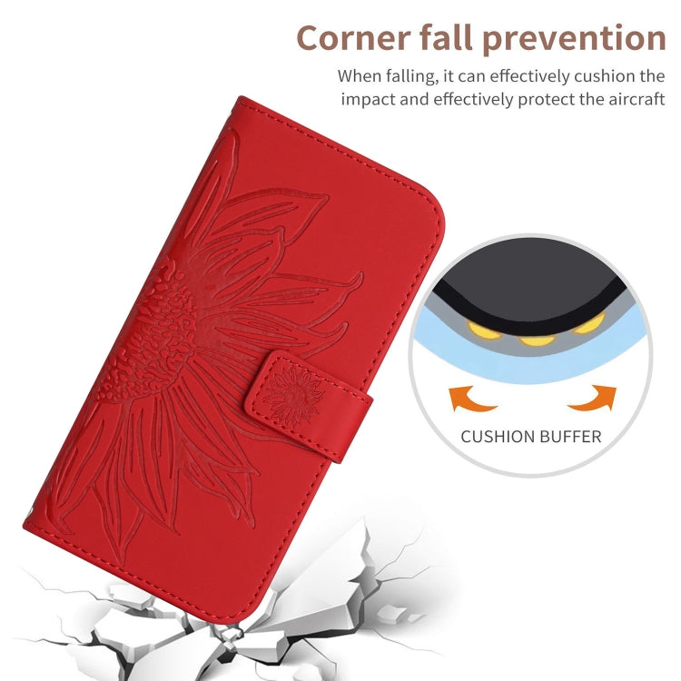 For Xiaomi Redmi 12 4G Global Skin Feel Sun Flower Embossed Flip Leather Phone Case with Lanyard(Red) - Xiaomi Cases by buy2fix | Online Shopping UK | buy2fix