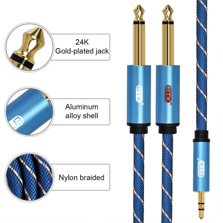 EMK 3.5mm Jack Male to 2 x 6.35mm Jack Male Gold Plated Connector Nylon Braid AUX Cable for Computer / X-BOX / PS3 / CD / DVD, Cable Length:1m(Dark Blue) -  by EMK | Online Shopping UK | buy2fix