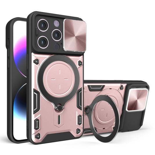 For iPhone 14 Pro CD Texture Sliding Camshield Magnetic Holder Phone Case(Pink) - iPhone 14 Pro Cases by buy2fix | Online Shopping UK | buy2fix