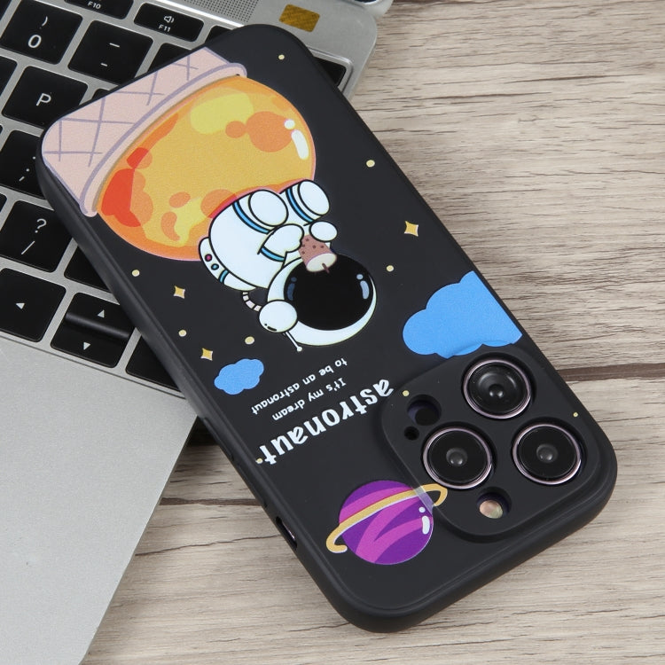 For iPhone 11 Pro Milk Tea Astronaut Pattern Liquid Silicone Phone Case(Ivory Black) - iPhone 11 Pro Cases by buy2fix | Online Shopping UK | buy2fix