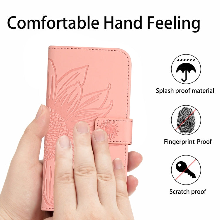 For Huawei P60 Pro Skin Feel Sun Flower Embossed Flip Leather Phone Case with Lanyard(Pink) - Huawei Cases by buy2fix | Online Shopping UK | buy2fix