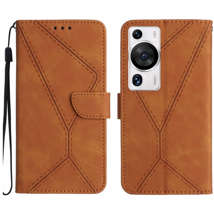 For Huawei P60 Pro Stitching Embossed Leather Phone Case(Brown) - Huawei Cases by buy2fix | Online Shopping UK | buy2fix