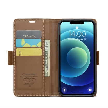 For iPhone 12 / 12 Pro CaseMe 023 Butterfly Buckle Litchi Texture RFID Anti-theft Leather Phone Case(Brown) - iPhone 12 / 12 Pro Cases by CaseMe | Online Shopping UK | buy2fix