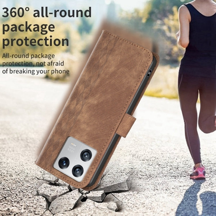 For Xiaomi 13 Plaid Embossed Leather Phone Case(Brown) - 13 Cases by buy2fix | Online Shopping UK | buy2fix