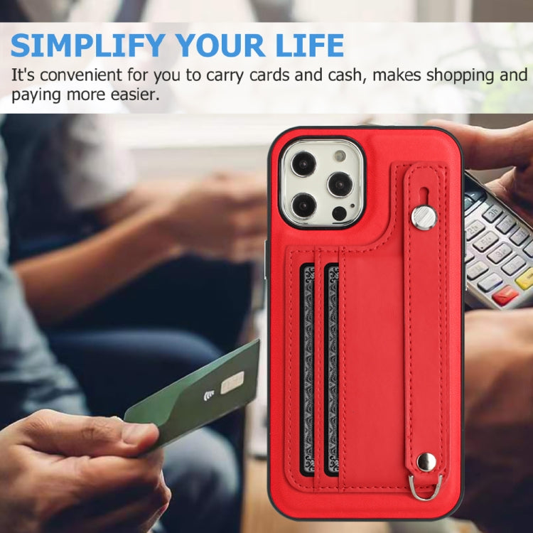 For iPhone 12 Pro Max Shockproof Leather Phone Case with Wrist Strap(Red) - iPhone 12 Pro Max Cases by buy2fix | Online Shopping UK | buy2fix