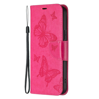 For Xiaomi Redmi 12 4G Two Butterflies Embossing Leather Phone Case(Rose Red) - Xiaomi Cases by buy2fix | Online Shopping UK | buy2fix