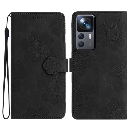 For Xiaomi 12T  / 12T Pro Flower Embossing Pattern Leather Phone Case(Black) - Xiaomi Cases by buy2fix | Online Shopping UK | buy2fix