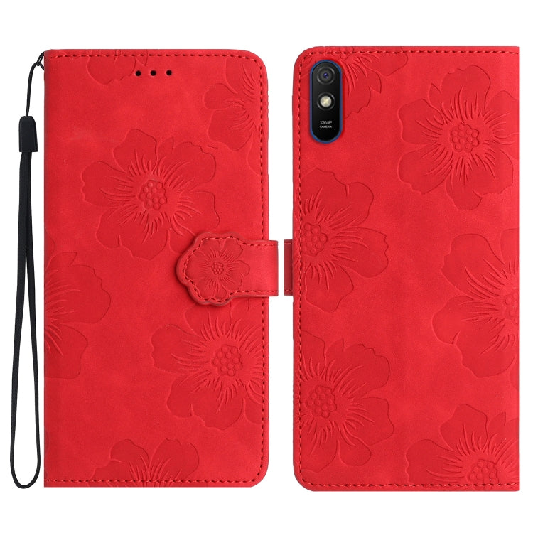 For Xiaomi Redmi 9A Flower Embossing Pattern Leather Phone Case(Red) - Xiaomi Cases by buy2fix | Online Shopping UK | buy2fix