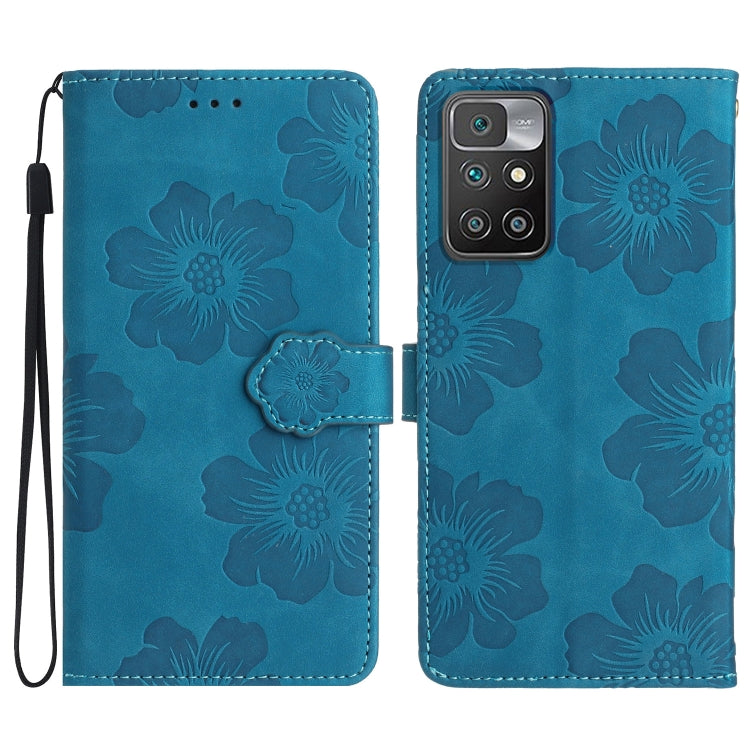 For Xiaomi Redmi 10 Flower Embossing Pattern Leather Phone Case(Blue) - Xiaomi Cases by buy2fix | Online Shopping UK | buy2fix