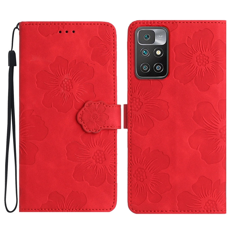 For Xiaomi Redmi 10 2022 Flower Embossing Pattern Leather Phone Case(Red) - Xiaomi Cases by buy2fix | Online Shopping UK | buy2fix