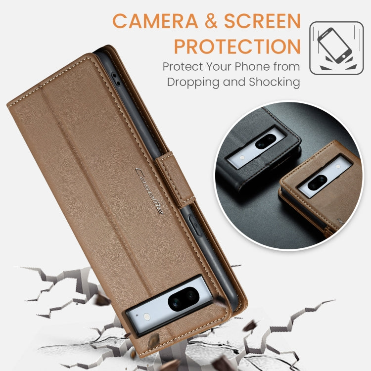 For Google Pixel 7a CaseMe 023 Butterfly Buckle Litchi Texture RFID Anti-theft Leather Phone Case(Brown) - Google Cases by CaseMe | Online Shopping UK | buy2fix