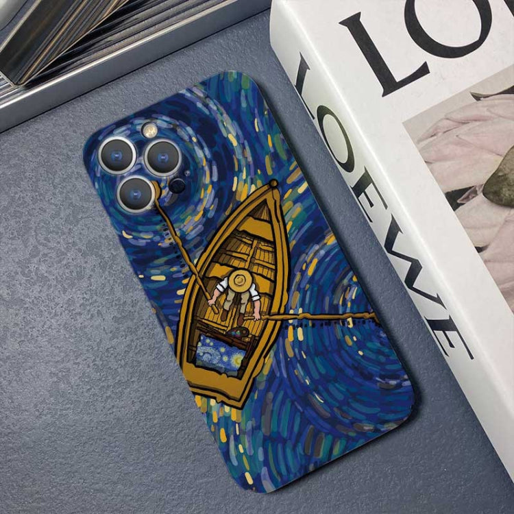 For iPhone 14 Pro Precise Hole Oil Painting Pattern PC Phone Case(Boating) - iPhone 14 Pro Cases by buy2fix | Online Shopping UK | buy2fix